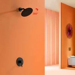 WELLFOR Single-Handle 1-Spray Shower Faucet with 8 in. Fixed Shower Head in Matte Black (Valve Included) -Bathroom Faucets Store matte black shower faucets wk0726 fa 1000