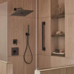 Speakman Lura 16 in. J-Shape Wall Mount Rain Shower Arm in Matte Black -Bathroom Faucets Store matte black speakman shower arm extensions s 2572 mb 4f 1000