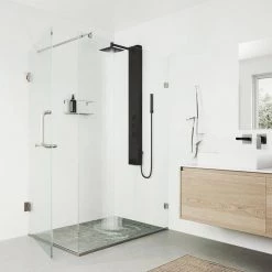 VIGO Rector 55.125 in. 2-Jet Shower Panel System with Adjustable Square Shower Head in Matte Black -Bathroom Faucets Store matte black vigo shower towers vg08012mb 40 1000