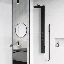 VIGO Sutton 58.0625 in. 4-Jet Shower Panel System with Square Shower head in Matte Black -Bathroom Faucets Store matte black vigo shower towers vg08017mb 1d 1000