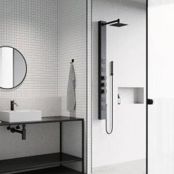 VIGO Sutton 58.0625 in. 4-Jet Shower Panel System with Square Shower head in Matte Black -Bathroom Faucets Store matte black vigo shower towers vg08017mb 66 1000