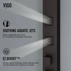 VIGO Sutton 58.0625 in. 4-Jet Shower Panel System with Square Shower head in Matte Black -Bathroom Faucets Store matte black vigo shower towers vg08017mb c3 1000