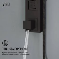 VIGO Bowery 58.0625 in. 4-Jet Shower Panel System with Square Shower head and Tub Filler in Matte Black -Bathroom Faucets Store matte black vigo shower towers vg08019mb 1f 1000