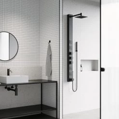 VIGO Bowery 58.0625 in. 4-Jet Shower Panel System with Square Shower head and Tub Filler in Matte Black -Bathroom Faucets Store matte black vigo shower towers vg08019mb 66 1000