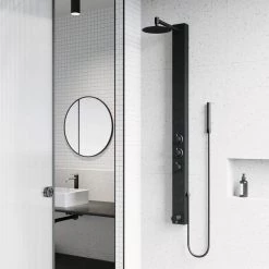 VIGO Bowery 58.0625 in. 4-Jet Shower Panel System with Round Shower head and Tub Filler in Matte Black -Bathroom Faucets Store matte black vigo shower towers vg08020mb 1d 1000