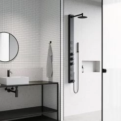 VIGO Bowery 58.0625 in. 4-Jet Shower Panel System with Round Shower head and Tub Filler in Matte Black -Bathroom Faucets Store matte black vigo shower towers vg08020mb 66 1000