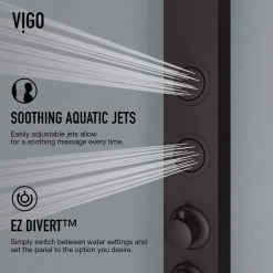 VIGO Bowery 58.0625 in. 4-Jet Shower Panel System with Round Shower head and Tub Filler in Matte Black -Bathroom Faucets Store matte black vigo shower towers vg08020mb c3 1000