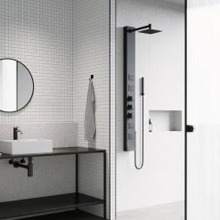 VIGO Sutton 58.0625 in. 4-Jet Shower Panel System with Square Shower head in Matte Black -Bathroom Faucets Store matte black vigo shower towers vg08021mb 66 1000
