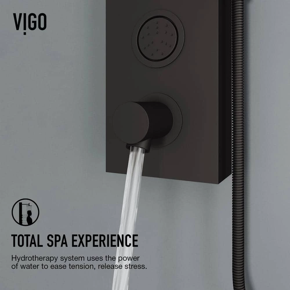 VIGO Bowery 59.0625 in. 4-Jet Shower Panel System with Round Shower head and Tub Filler in Matte Black 10 VIGO Bowery 59.0625 in. 4-Jet Shower Panel System with Round Shower head and Tub Filler in Matte Black - Image 10
