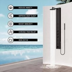 VIGO Bowery 59.0625 in. 4-Jet Shower Panel System with Round Shower head and Tub Filler in Matte Black 23 VIGO Bowery 59.0625 in. 4-Jet Shower Panel System with Round Shower head and Tub Filler in Matte Black -Bathroom Faucets Store matte black vigo shower towers vg08022mb 44 1000