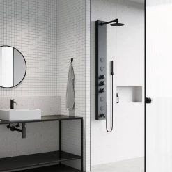 VIGO Bowery 59.0625 in. 4-Jet Shower Panel System with Round Shower head and Tub Filler in Matte Black 18 VIGO Bowery 59.0625 in. 4-Jet Shower Panel System with Round Shower head and Tub Filler in Matte Black -Bathroom Faucets Store matte black vigo shower towers vg08022mb 66 1000
