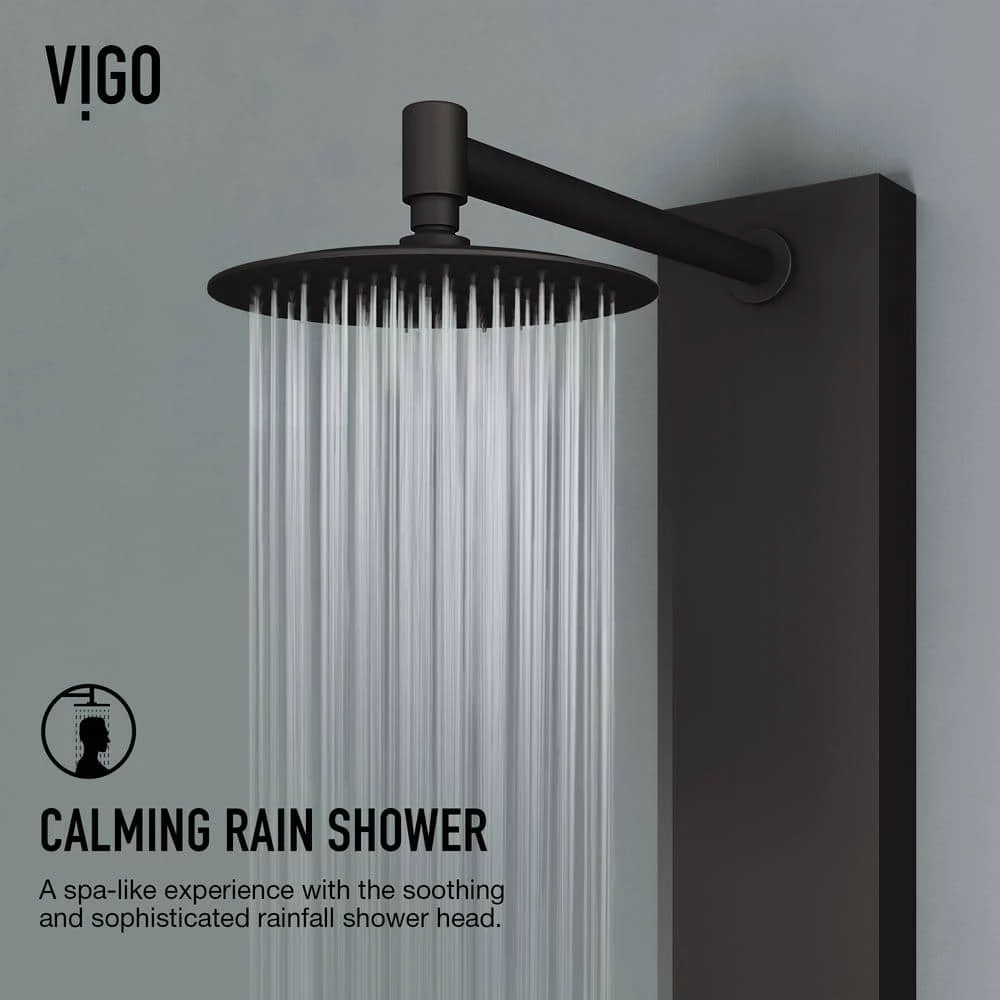 VIGO Bowery 59.0625 in. 4-Jet Shower Panel System with Round Shower head and Tub Filler in Matte Black 7 VIGO Bowery 59.0625 in. 4-Jet Shower Panel System with Round Shower head and Tub Filler in Matte Black - Image 7
