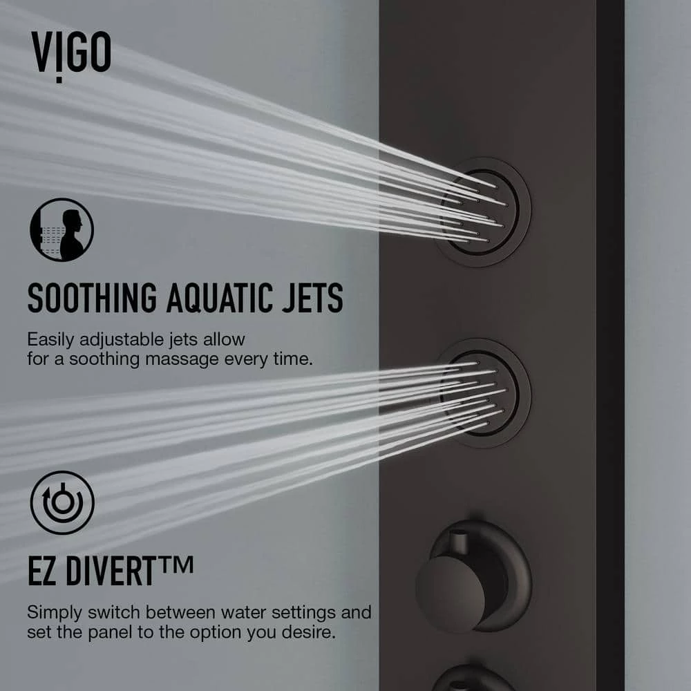 VIGO Bowery 59.0625 in. 4-Jet Shower Panel System with Round Shower head and Tub Filler in Matte Black 8 VIGO Bowery 59.0625 in. 4-Jet Shower Panel System with Round Shower head and Tub Filler in Matte Black - Image 8