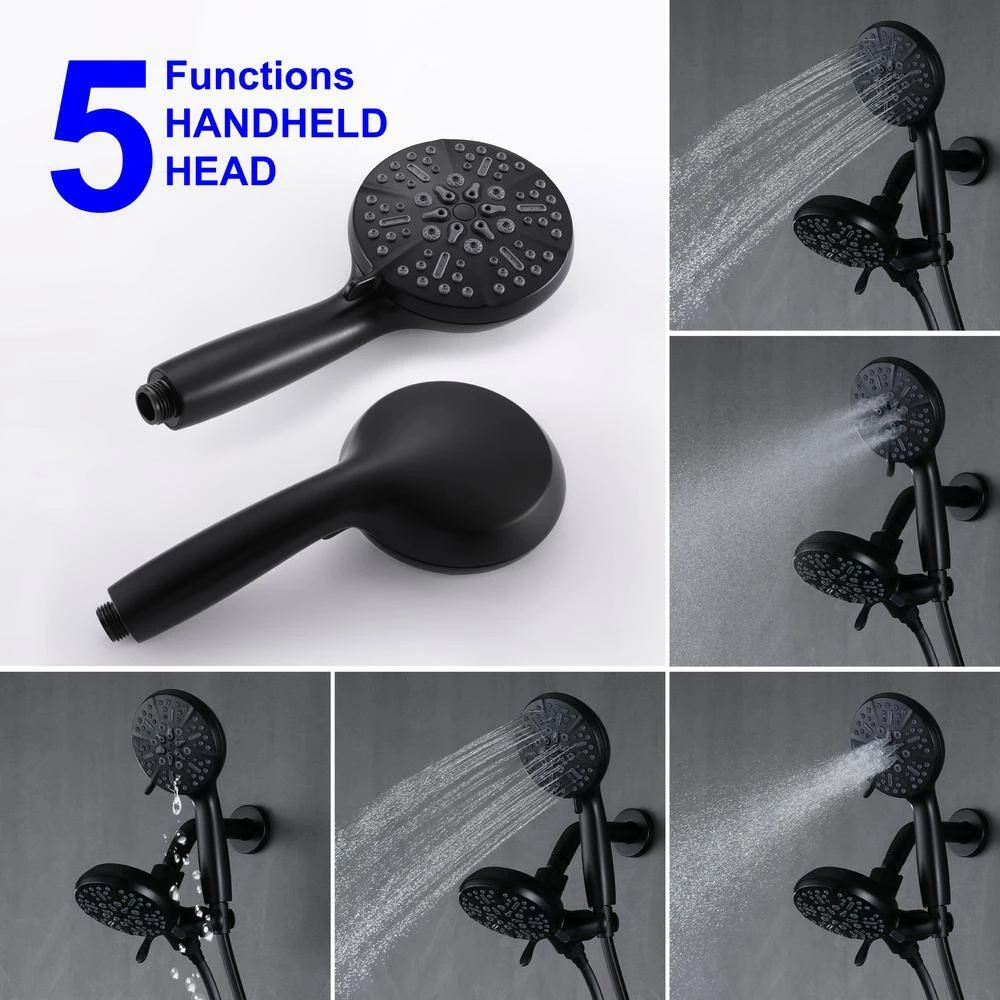 WELLFOR Single-Handle 2-Spray Round High-Pressure Shower Faucet Dual Shower Head Faucet in Matte Black (Valve Included) 4 WELLFOR Single-Handle 2-Spray Round High-Pressure Shower Faucet Dual Shower Head Faucet in Matte Black (Valve Included) - Image 4