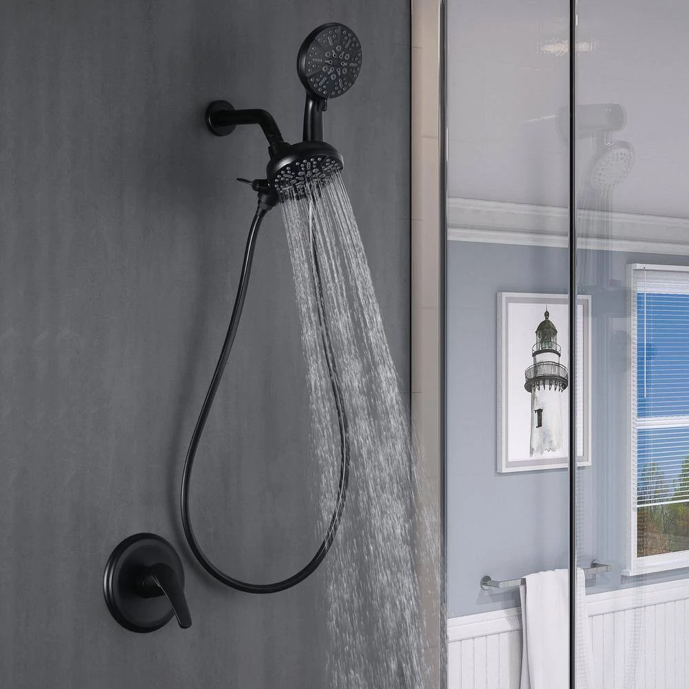 WELLFOR Single-Handle 2-Spray Round High-Pressure Shower Faucet Dual Shower Head Faucet in Matte Black (Valve Included) 8 WELLFOR Single-Handle 2-Spray Round High-Pressure Shower Faucet Dual Shower Head Faucet in Matte Black (Valve Included) - Image 8