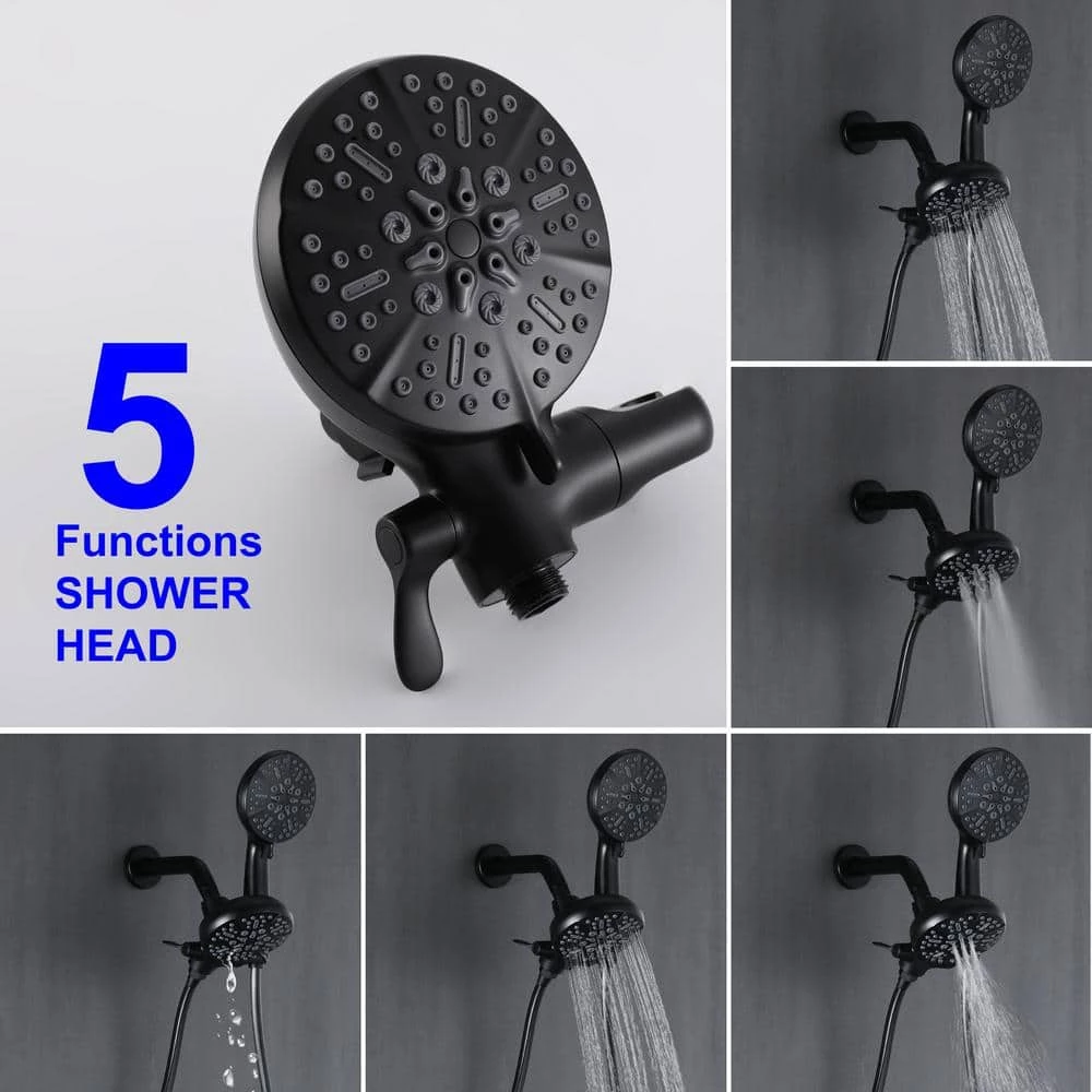 WELLFOR Single-Handle 2-Spray Round High-Pressure Shower Faucet Dual Shower Head Faucet in Matte Black (Valve Included) 3 WELLFOR Single-Handle 2-Spray Round High-Pressure Shower Faucet Dual Shower Head Faucet in Matte Black (Valve Included) - Image 3