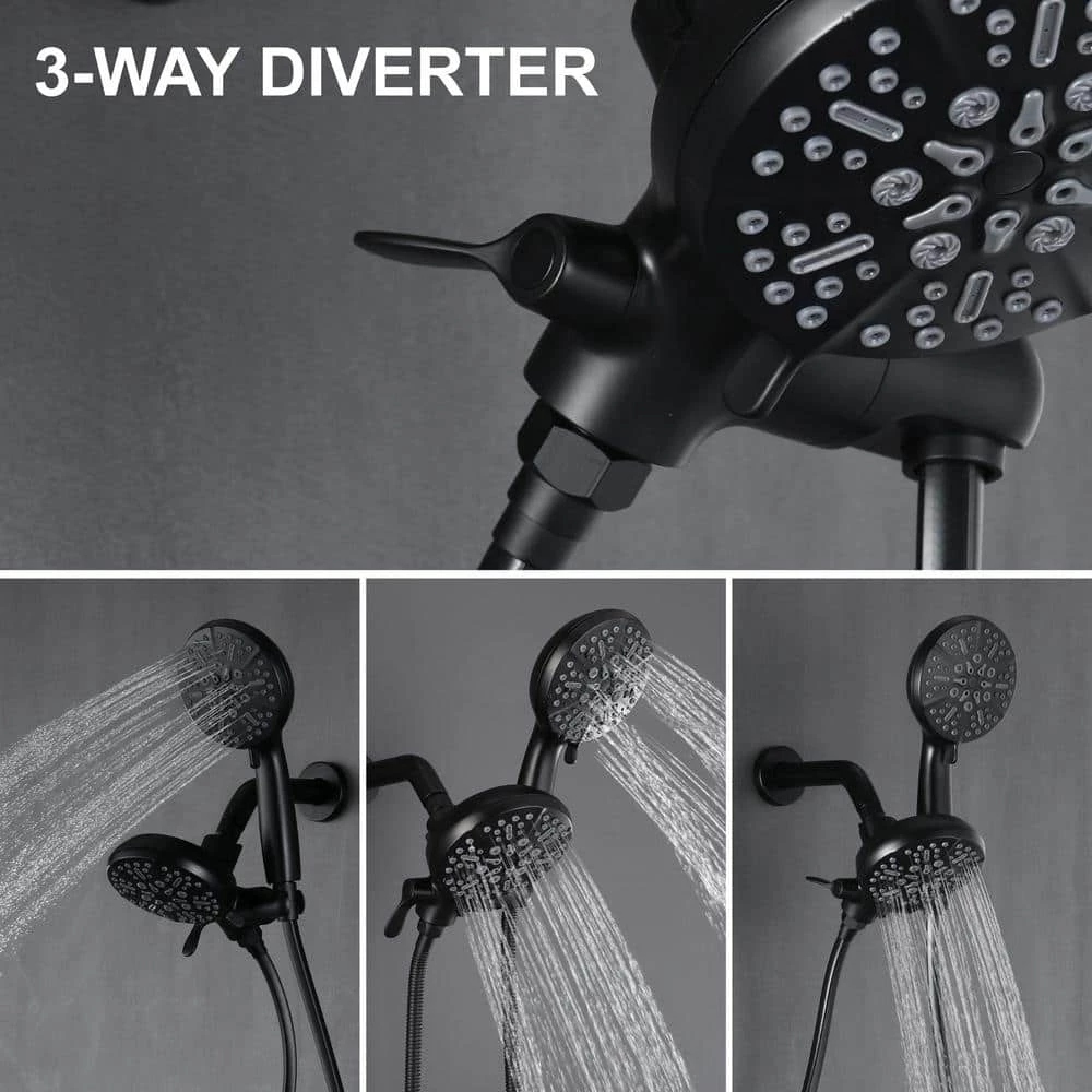 WELLFOR Single-Handle 2-Spray Round High-Pressure Shower Faucet Dual Shower Head Faucet in Matte Black (Valve Included) 2 WELLFOR Single-Handle 2-Spray Round High-Pressure Shower Faucet Dual Shower Head Faucet in Matte Black (Valve Included) - Image 2