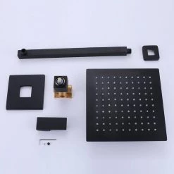 WELLFOR Single-Handle 1-Spray Square High Pressure Shower Faucet in Matte Black (Valve Included) -Bathroom Faucets Store matte black wellfor shower faucets wb h rb0785 fa 1000