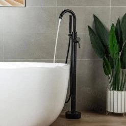 WOODBRIDGE Everette Single-Handle Freestanding Tub Faucet with Hand Shower in Matte Black -Bathroom Faucets Store matte black woodbridge claw foot tub faucets f1017 40 1000