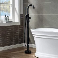 WOODBRIDGE Everette Single-Handle Freestanding Tub Faucet with Hand Shower in Matte Black