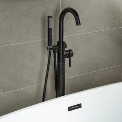 WOODBRIDGE Everette Single-Handle Freestanding Tub Faucet with Hand Shower in Matte Black -Bathroom Faucets Store matte black woodbridge claw foot tub faucets f1017 76 1000
