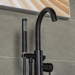 WOODBRIDGE Everette Single-Handle Freestanding Tub Faucet with Hand Shower in Matte Black -Bathroom Faucets Store matte black woodbridge claw foot tub faucets f1017 c3 1000