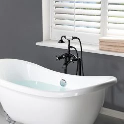 WOODBRIDGE Malibu 3-Handle Claw Foot Freestanding Tub Faucet with Hand Shower in Matte Black -Bathroom Faucets Store matte black woodbridge claw foot tub faucets f1060 1d 1000