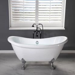 WOODBRIDGE Malibu 3-Handle Claw Foot Freestanding Tub Faucet with Hand Shower in Matte Black -Bathroom Faucets Store matte black woodbridge claw foot tub faucets f1060 4f 1000