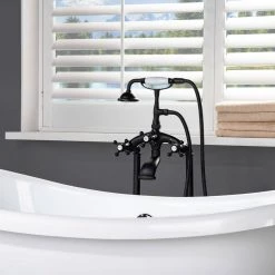 WOODBRIDGE Malibu 3-Handle Claw Foot Freestanding Tub Faucet with Hand Shower in Matte Black -Bathroom Faucets Store matte black woodbridge claw foot tub faucets f1060 77 1000
