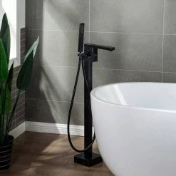 WOODBRIDGE Zurich Single-Handle Freestanding Tub Faucet with Hand Shower in Matte Black