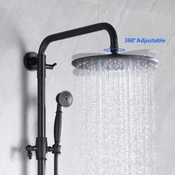 YASINU 1-Spray Wall Bar Shower Kit 8 in. Round Rain Shower Head with Hand Shower in Matte Black -Bathroom Faucets Store matte black yasinu wall bar shower kits ynae383 mb 1f 1000