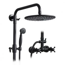 YASINU 1-Spray Wall Bar Shower Kit 8 in. Round Rain Shower Head with Hand Shower in Matte Black