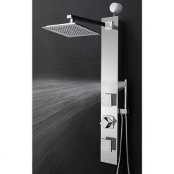 AKDY 35 in. 2-Jet Easy Connect Shower Panel System in Mirror Tempered Glass with Rainfall Shower Head and Handshower Wand 19 AKDY 35 in. 2-Jet Easy Connect Shower Panel System in Mirror Tempered Glass with Rainfall Shower Head and Handshower Wand -Bathroom Faucets Store mirror tempered glass akdy shower towers sp0116 66 1000