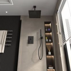 BWE 2-Handle 2-Spray Square High Pressure Shower Faucet with 10" Ceiling Shower Head in Oil Rubbed Bronze (Valve Included) -Bathroom Faucets Store oil rubbed bronze bwe shower faucets a 95014 orb 77 1000