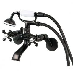 Kingston Brass 3-Handle Claw Foot Tub Faucet Wall-Mount Adjustable Centers with Hand Shower in Oil Rubbed Bronze
