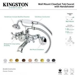Kingston Brass 3-Handle Claw Foot Tub Faucet Wall-Mount Adjustable Centers with Hand Shower in Oil Rubbed Bronze -Bathroom Faucets Store oil rubbed bronze kingston brass claw foot tub faucets hks266orb 76 1000
