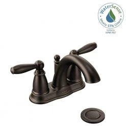 MOEN Brantford 4 in. Centerset 2-Handle Low-Arc Bathroom Faucet in Oil Rubbed Bronze with Metal Drain Assembly -Bathroom Faucets Store oil rubbed bronze moen centerset bathroom faucets 6610orb 1d 1000