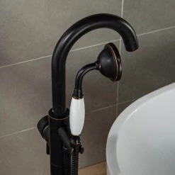 WOODBRIDGE Florence Single-Handle Freestanding Floor Mount Tub Filler Faucet with Hand Shower in Oil Rubbed Bronze -Bathroom Faucets Store oil rubbed bronze woodbridge claw foot tub faucets f1031 1f 1000