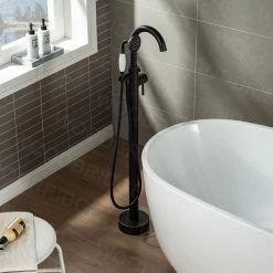 WOODBRIDGE Florence Single-Handle Freestanding Floor Mount Tub Filler Faucet with Hand Shower in Oil Rubbed Bronze -Bathroom Faucets Store oil rubbed bronze woodbridge claw foot tub faucets f1031 40 1000
