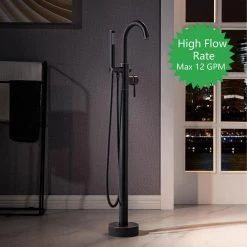 WOODBRIDGE Derby Single-Handle Freestanding Floor Mount Tub Filler Faucet with Hand Shower in Oil Rubbed Bronze