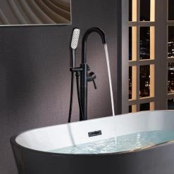 WOODBRIDGE Loft Single-Handle Freestanding Floor Mount Tub Filler Faucet with Hand Shower in Oil Rubbed Bronze -Bathroom Faucets Store oil rubbed bronze woodbridge claw foot tub faucets f1056 31 1000