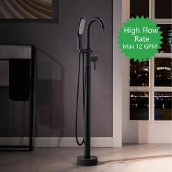WOODBRIDGE Loft Single-Handle Freestanding Floor Mount Tub Filler Faucet with Hand Shower in Oil Rubbed Bronze