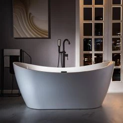 WOODBRIDGE Loft Single-Handle Freestanding Floor Mount Tub Filler Faucet with Hand Shower in Oil Rubbed Bronze -Bathroom Faucets Store oil rubbed bronze woodbridge claw foot tub faucets f1056 a0 1000