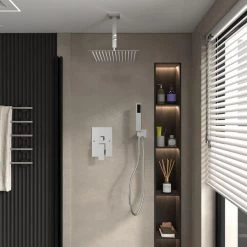 BWE Single-Handle 2-Spray Square High Pressure Shower Faucet with 16" Ceiling Shower Head in Chrome (Valve Included) -Bathroom Faucets Store polished chrome bwe shower faucets a 95017 c 40 1000