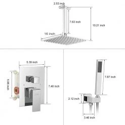 BWE Single-Handle 2-Spray Square High Pressure Shower Faucet with 16" Ceiling Shower Head in Chrome (Valve Included) -Bathroom Faucets Store polished chrome bwe shower faucets a 95017 c 76 1000