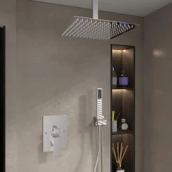 BWE Single-Handle 2-Spray Square High Pressure Shower Faucet with 16" Ceiling Shower Head in Chrome (Valve Included) -Bathroom Faucets Store polished chrome bwe shower faucets a 95017 c a0 1000