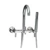PELHAM & WHITE Modern 3-Handle Wall Mount Tub Faucet with Handshower and Hose, Metal Levers, in Chrome