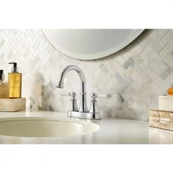 Pfister Courant 4 in. Centerset 2-Handle Bathroom Faucet in Polished Chrome with White Handles -Bathroom Faucets Store polished chrome pfister centerset bathroom faucets lf 048 copc 4f 1000