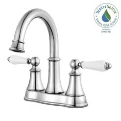 Pfister Courant 4 in. Centerset 2-Handle Bathroom Faucet in Polished Chrome with White Handles