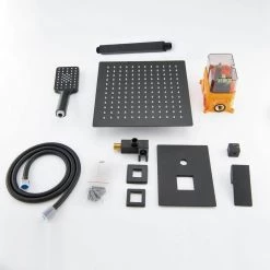 Cadeninc Ceiling Mounted 12 in. Rain Shower Head 0-Jet High Pressure Shower Combo with 2-Functions Shower System in Black -Bathroom Faucets Store shower jets ctms lqbx 12mb 76 1000